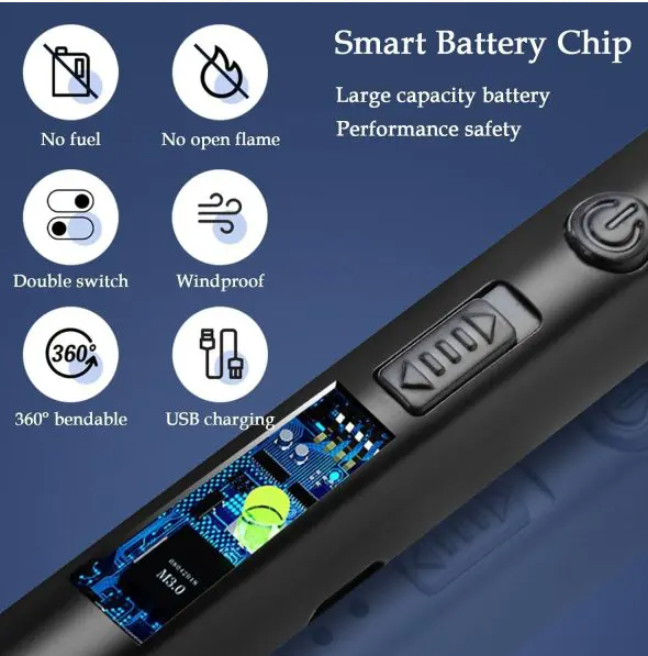 Kitchen Electric USB Windproof Lighter – Rechargeable Flameless Arc Lighter for Gas Stove, Candle & BBQ Use